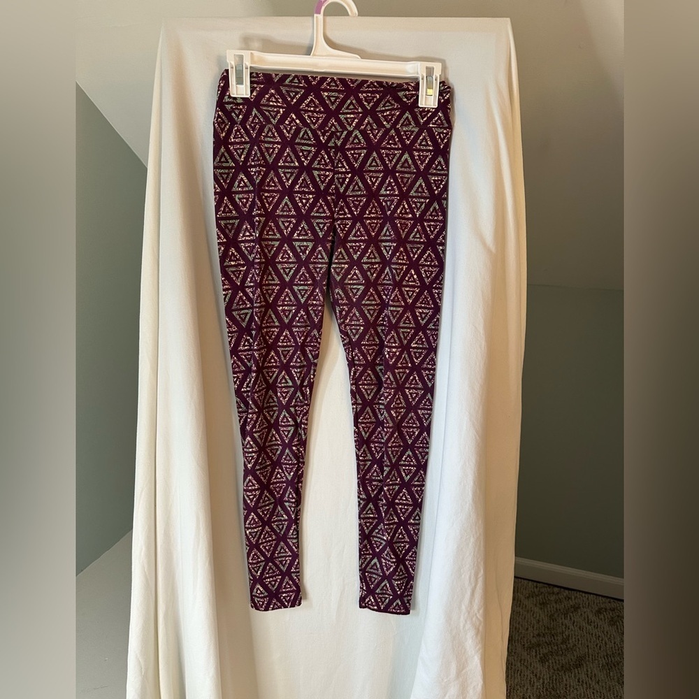 Geometric Patterned Womens Leggings One Size Purple